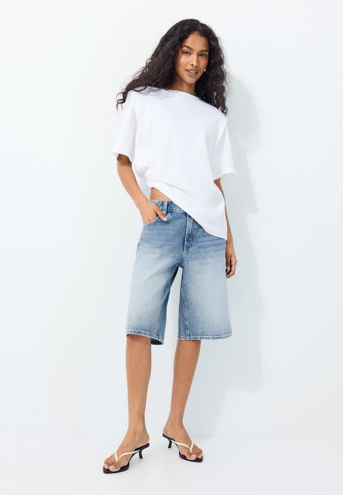Stradivarius T-shirt met schoudervullingen  Ecru S