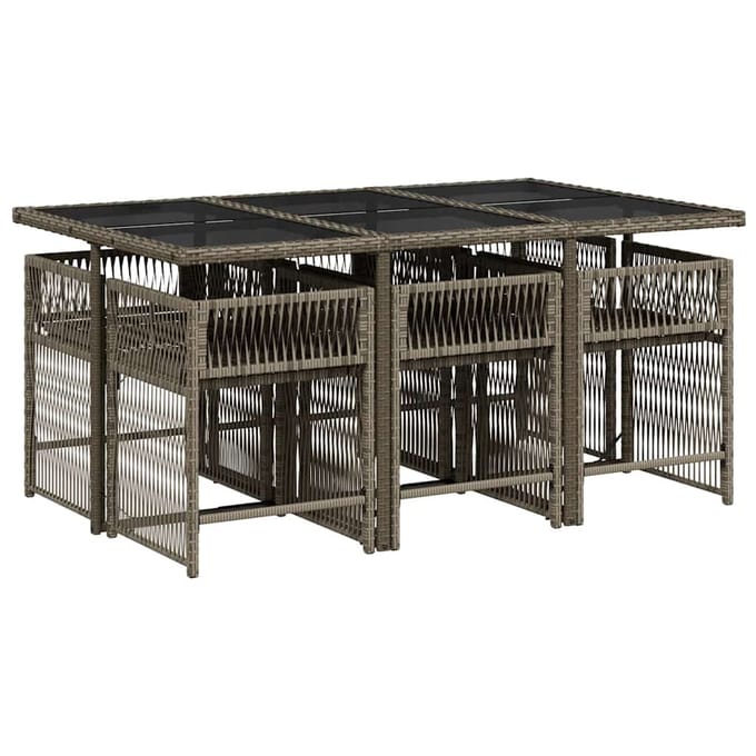 vidaXL - 7-delige - Tuinset - met - kussens - poly - rattan - grijs