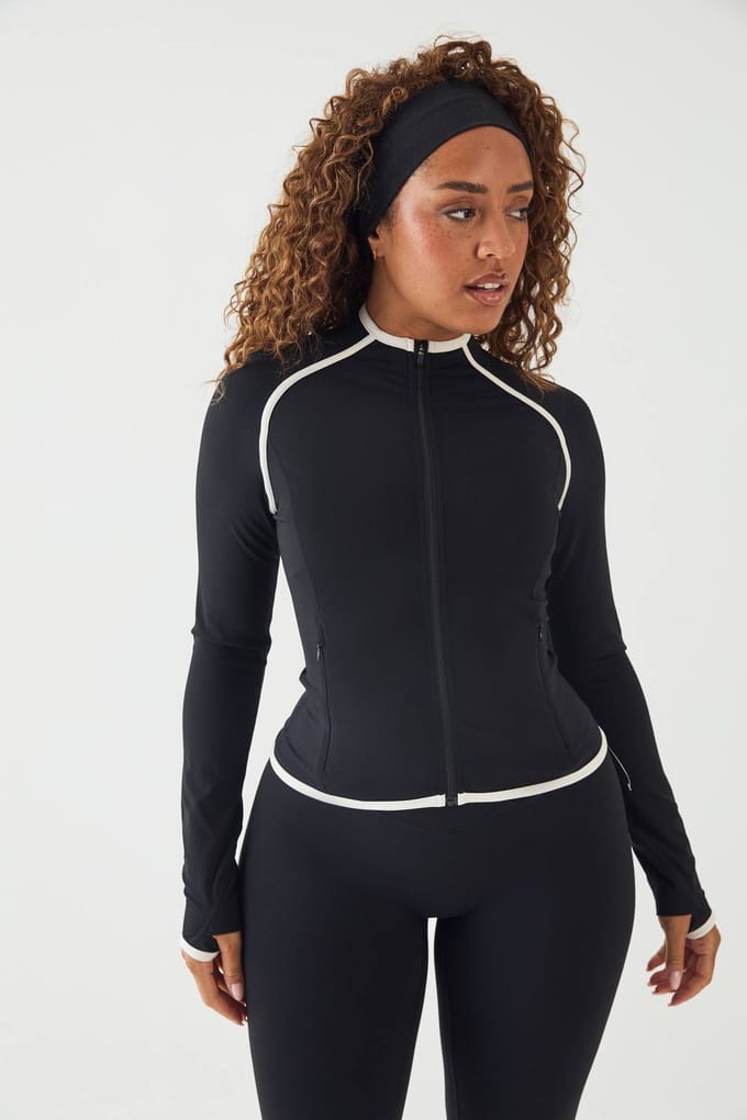 Dames Dsgn Studio Sculpt Contrast Ritssluiting Sportjack | Zwart | Maat: Small