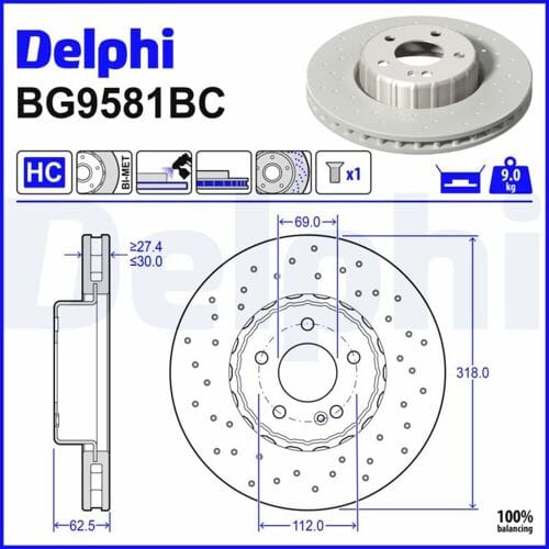 Remschijf DELPHI BG9581BC, 1 stuk