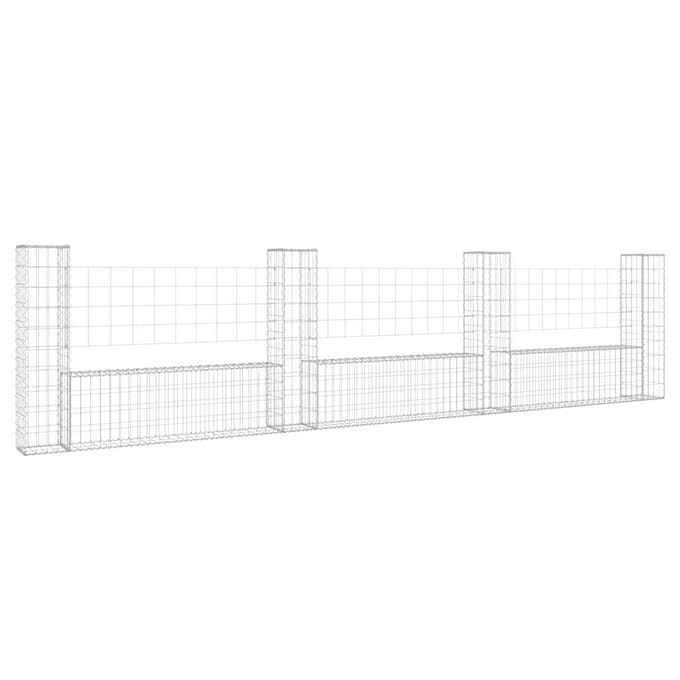 vidaXL - Schanskorf - U-vormig - met - 4 - palen - 380x20x100 - cm - ijzer