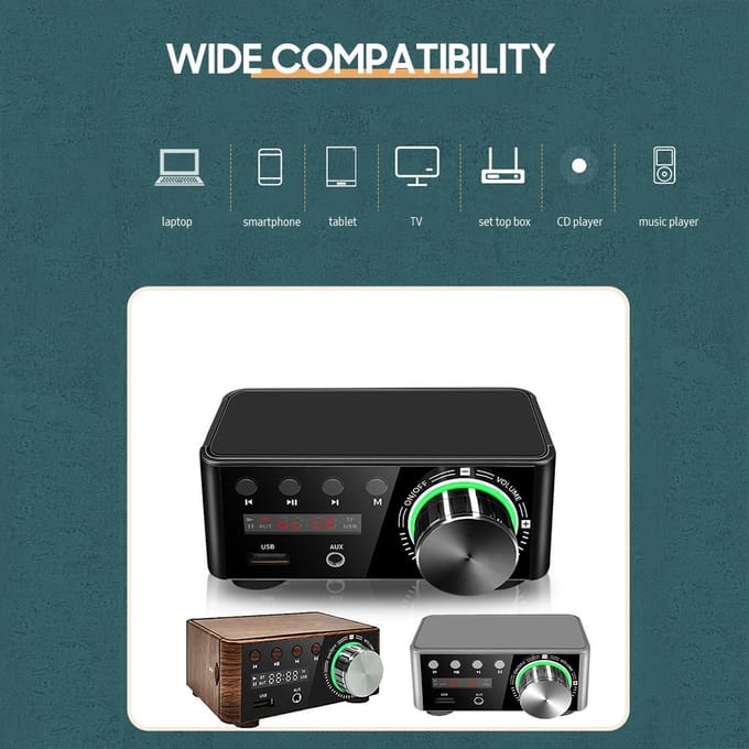 BT 5.0 Digitale Eindversterker 2x50W Dual Channel Audiosysteem Verliesloze Stereo Sound Receiver Box US Plug