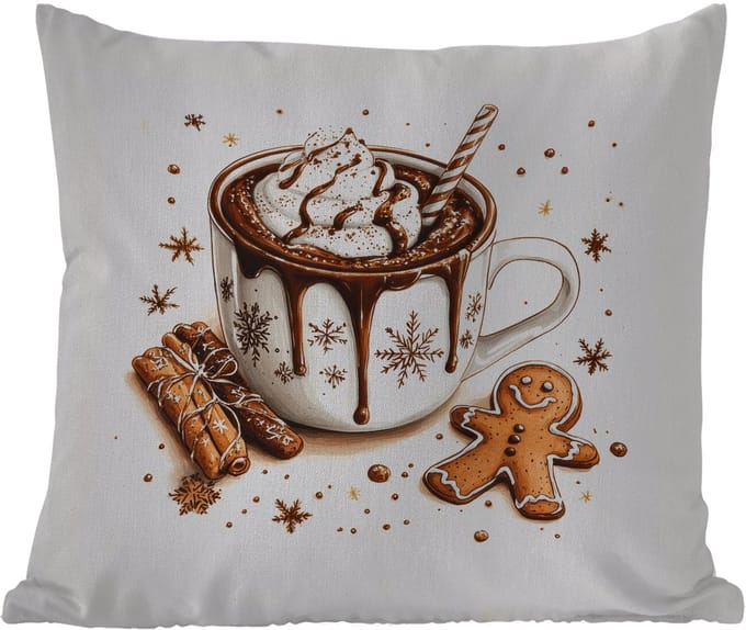 Tuinkussen - Chocomel - Decoratie - Koek - Winter - Kerst - 40x40 cm - Weerbestendig