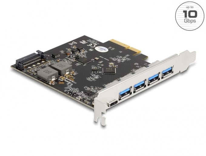 Delock PCI Express x4 Card to 1 x USB Type-C™ + 4 x USB Type-A - SuperSpeed USB 10 Gbps