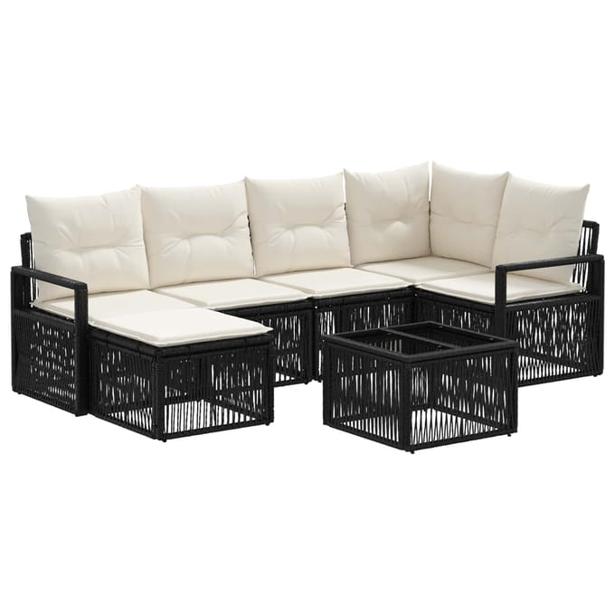vidaXL - Tuinbank - Set - 7 - st - Zwart - poly - rattan