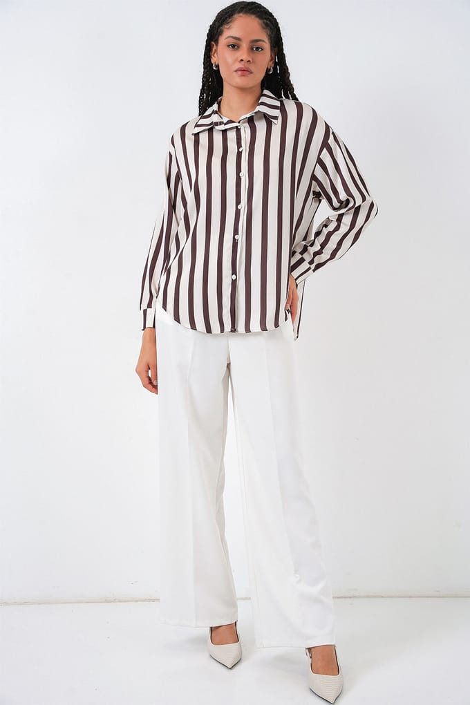 Satijnen Lange Mouwen Knop-Up Shirt