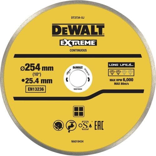 DEWALT DT3734-XJ DT3734-XJ Diamanten doorslijpschijf Diameter 250 mm Boordiameter 25.40 mm Metselwerk 1 stuk(s)