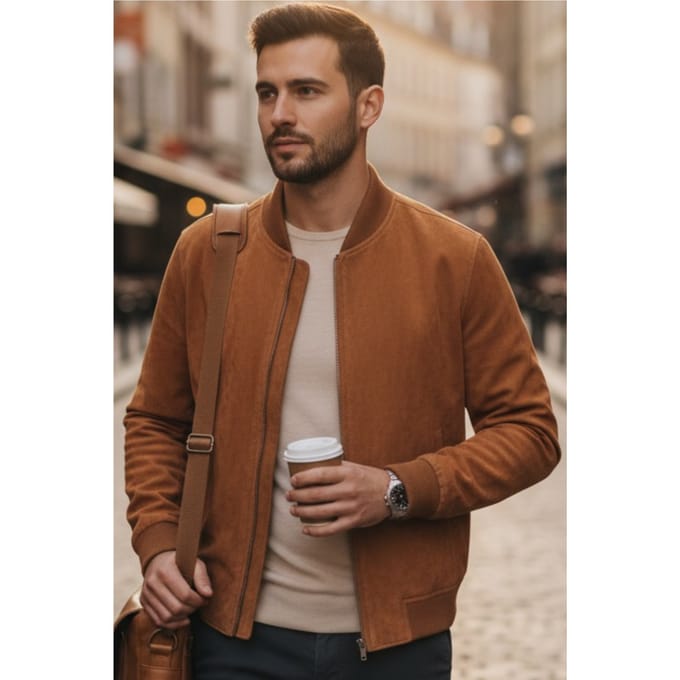 Mens Tan Goat Suede MA-1 Bomber Jack-North