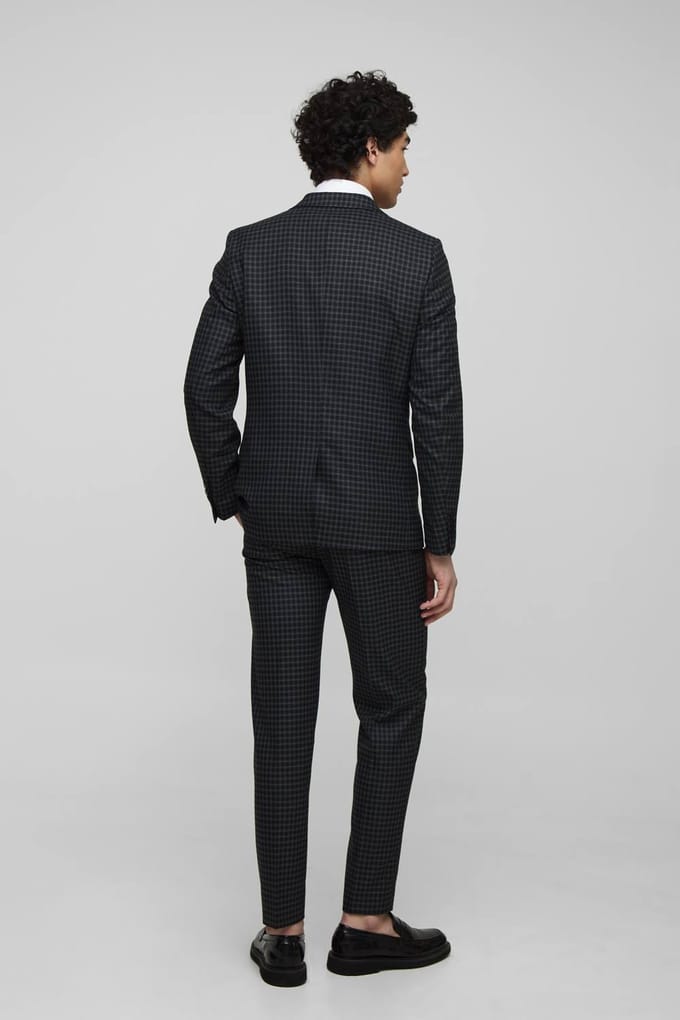 Single Breasted Slim Check Suit Jacket | Black | Size 44