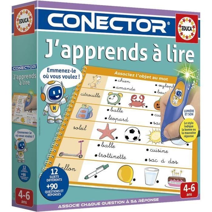 J'apprends a Lire Connector - Educatief spel - EDUCA - 90 vragen, 12 thema's, boekformaat - Vanaf 4 jaar