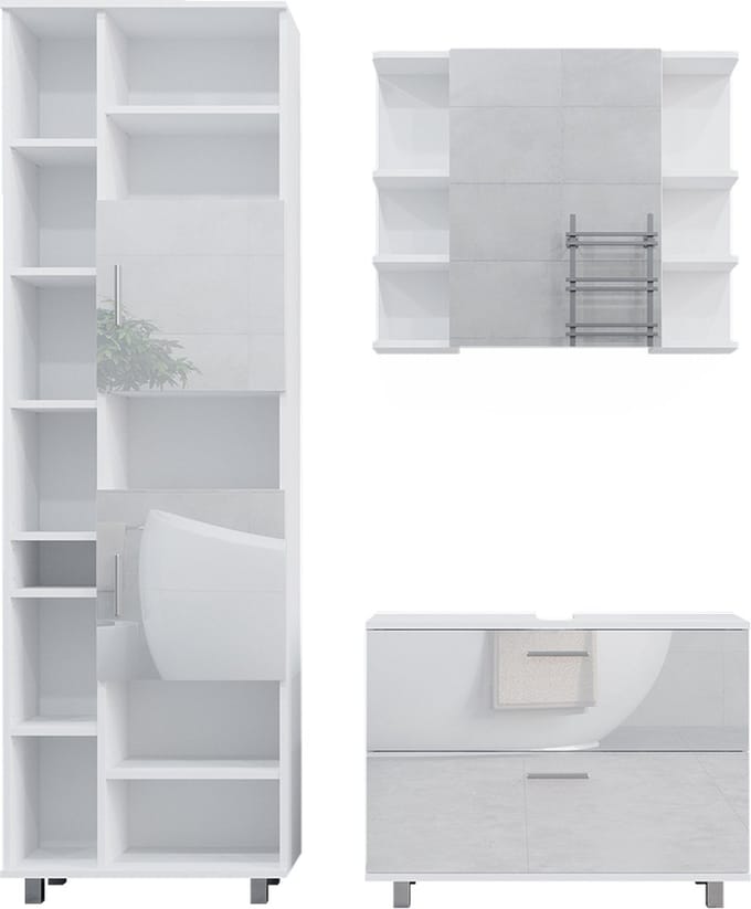Vicco Badkamermeubelset Ilias, Wit Hoogglans, 3-delig