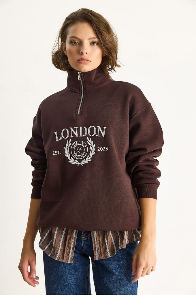 Ritskraag Bedrukt Relaxed Fit Sweatshirt