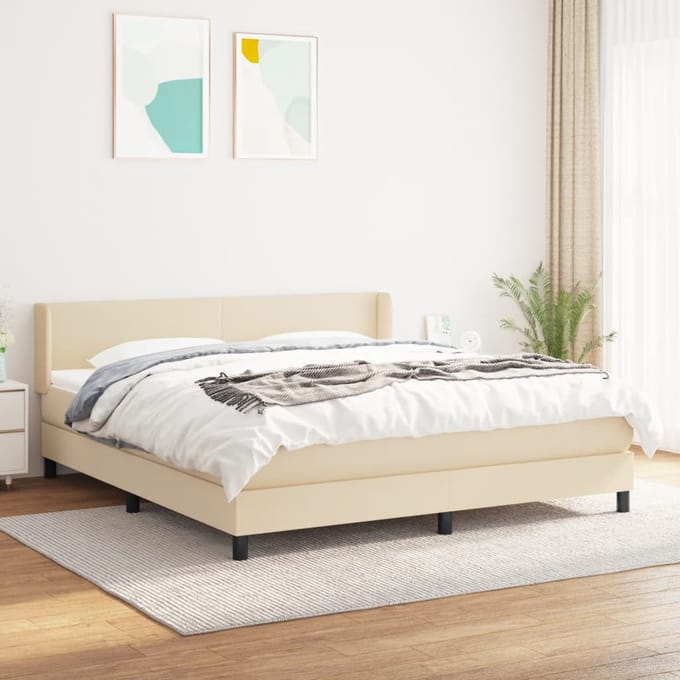 vidaXL - Boxspring - met - matras - stof - crèmekleurig - 180x200 - cm