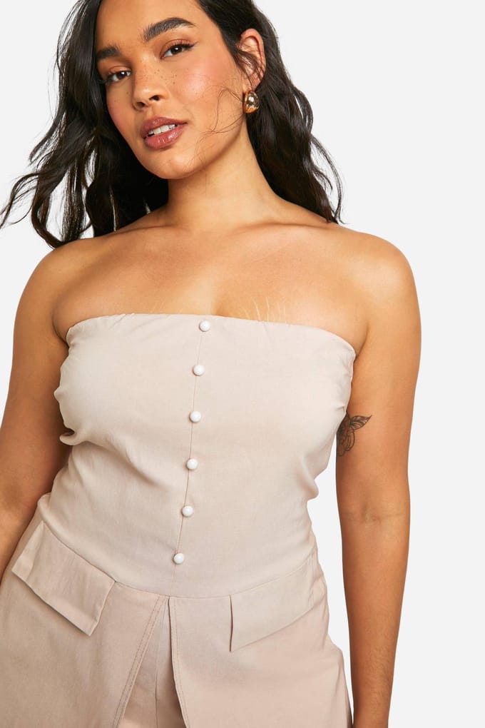 boohoo Dames Plus Stretch Geweven Bandeau Tailored Playsuit | Steen | Maat: 56