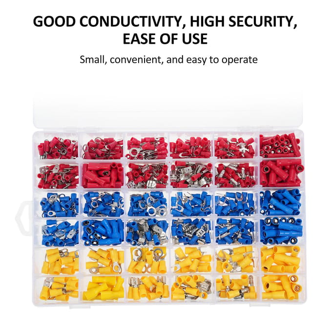 840PCS koudedrukterminalset elektrische draadconnectoren, geïsoleerde draadkrimpterminals, gemengd 540Pcs veelkleurig