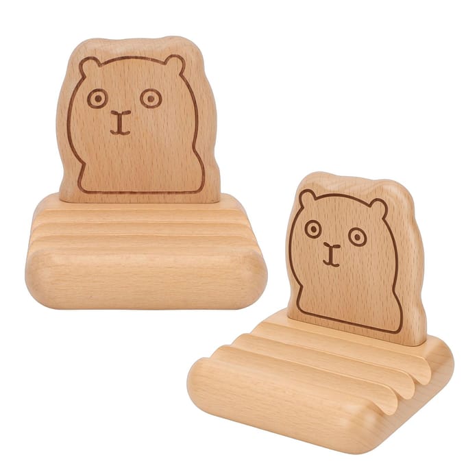 Houten Telefoonstandaard Schattig Dier Capybara Patroon Ontwerp Decoratieve Desktop Mobiele Telefoon Tablet Houder