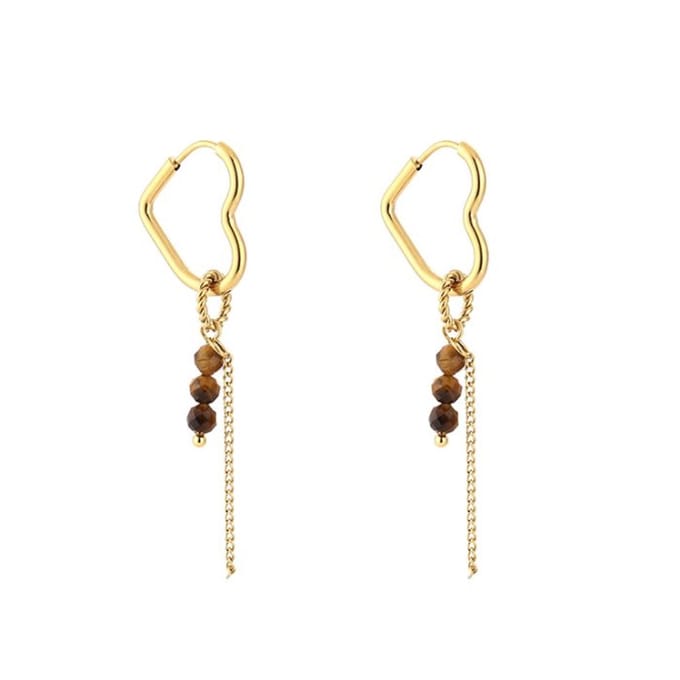 Bijoutheek Oorringen Open Hart Kraaltjes Tiger Eye