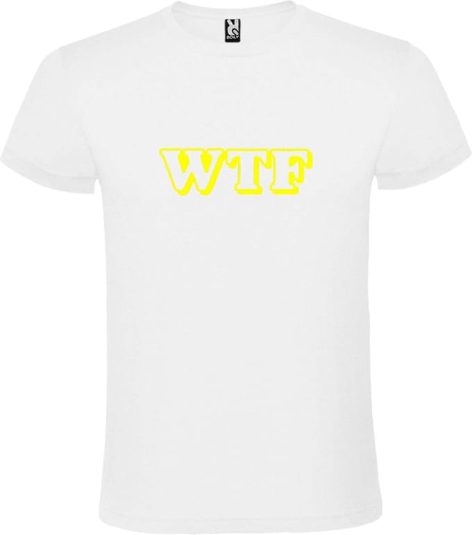 Wit T-shirt ‘WTF’ Geel maat M