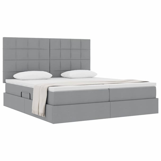 vidaXL - Opbergbed - met - hoofdeinde - Lichtgrijs - 180 - x - 200 - cm - Stof
