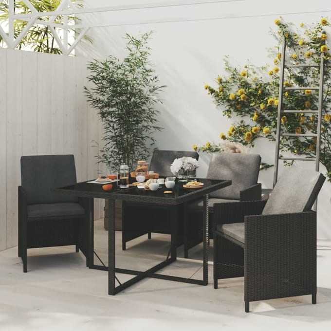 vidaXL - 5-delige - Tuinset - met - kussens - poly - rattan - zwart