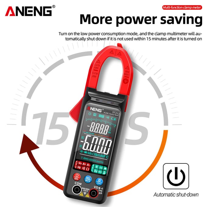 ANENG ST212 Stroomtang Intelligente digitale stroomtangmultimeter 6000 tellingen Slimme AC- en DC-voltmeter rood