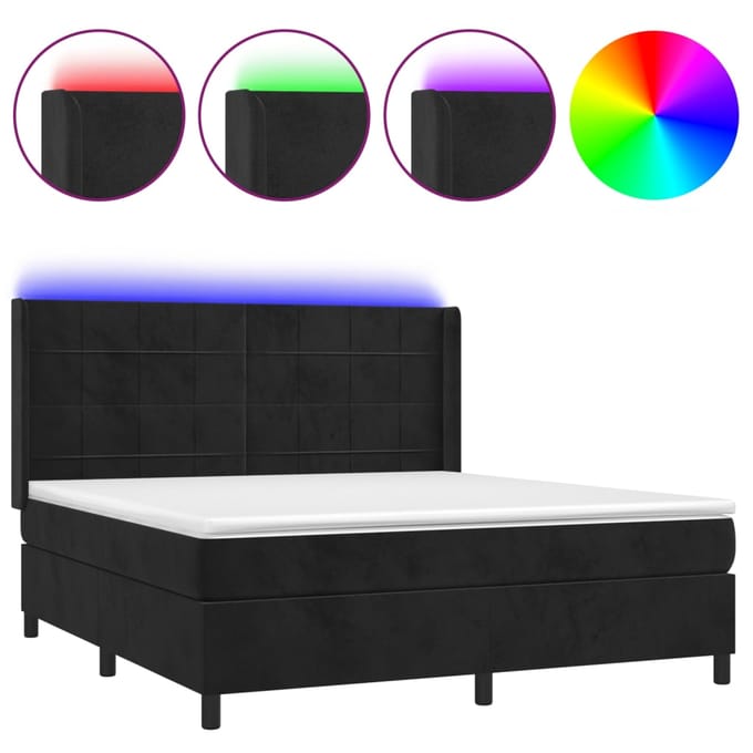 vidaXL - Boxspring - met - matras - en - LED - fluweel - zwart - 160x200 - cm