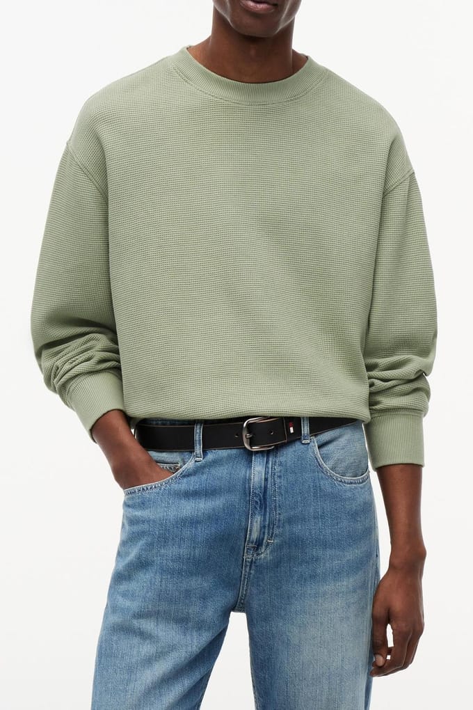 Tommy Hilfiger Relaxed Washed Waffle Knit Spring Olive Größe: M | Pullover Outlet | Herren | Grün