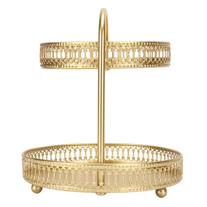 2-laags fruitschaal goud elegant grote capaciteit decoratief multifunctioneel cupcake-standaard voor thuisfeest beige