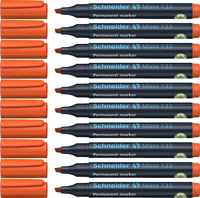 Schneider permanent marker - Maxx 133 - beitelpunt - oranje - 10 stuks - S-113306-10
