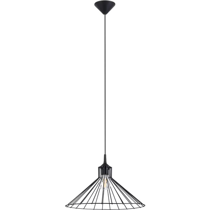 Hanglamp EDA met open, korfvormige stalen kap - Sollux Lighting - IP20 - Zwart staal behuizing - 40 x 40 x 86 cm - 1 x E27 LED, exclusief lichtbron - Max. 15 W - Industriële hanglamp voor woonkamer, slaapkamer en eetkamer