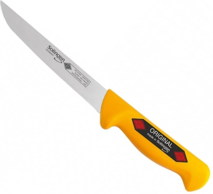Eikaso Solingen Uitbeenmes 16 cm – Stijf Breed Lemmet – Ergonomisch Geel Heft