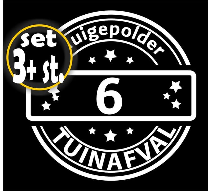 Jerma - Gepersonaliseerde Kliko Stickerset – Set van 3 Afvalstickers Ø20 cm + 3 Huisnummers