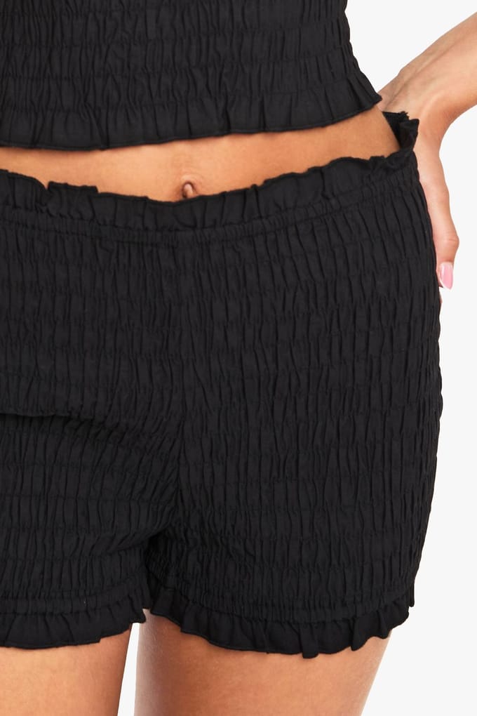 boohoo Dames Katoenen poplin gerimpelde micro shorts | Zwart | Maat: 40