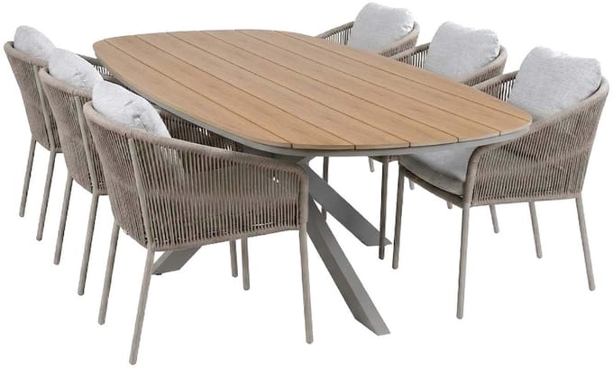Tuinset Alezio/Cadiz | 6 personen | Deens ovaal 240 cm | Rope & Tecon Teak
