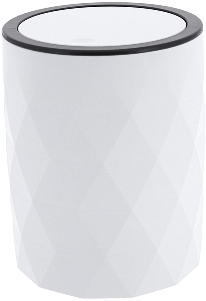 Tendance Badkamer prullenbak Diamond - wit - kunststof - 8 x 34 cm