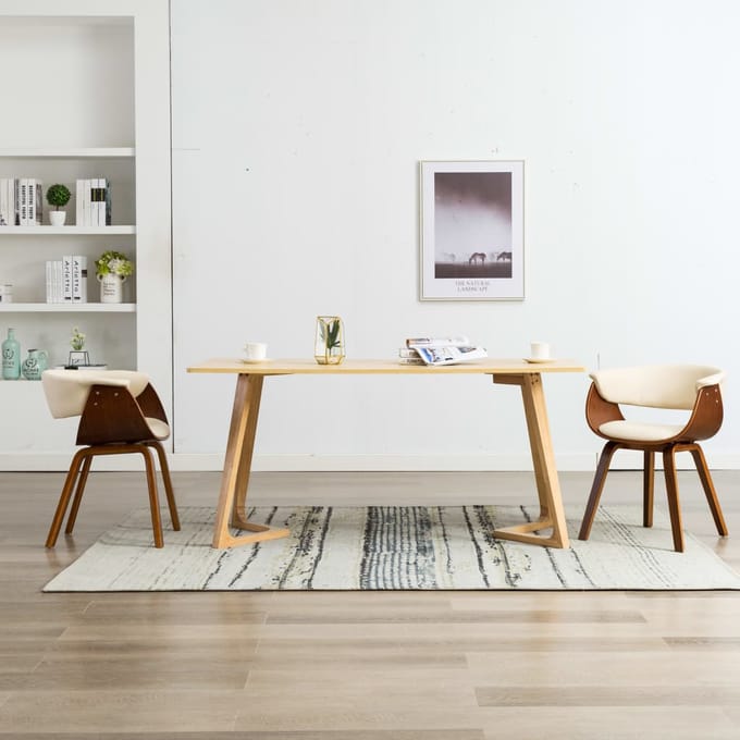 vidaXL - Eetkamerstoelen - 2 - st - gebogen - hout - en - kunstleer - crèmekleurig