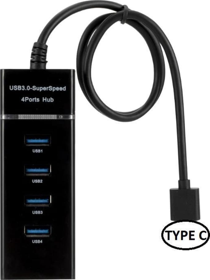 DrPhone XTREME2 – USB-C Hub met 4 USB 3.0 Poorten - 5Gbps overdrachtssnelheid – 30cm – Zwart