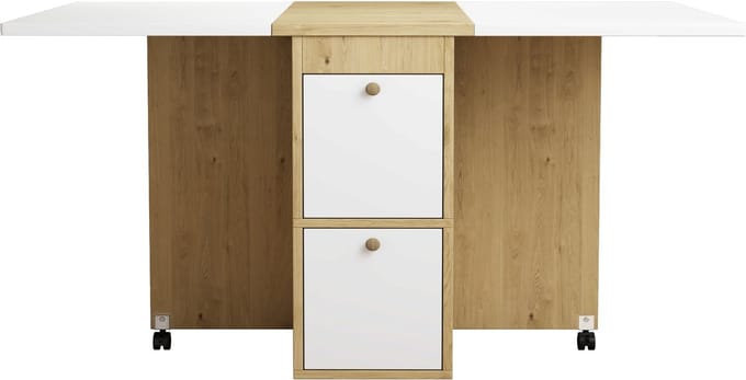 Eettafelset (met eettafel en 4 stoelen), inklapbare eettafel, 120*80*75 cm, uitschuifbare eettafel, multifunctionele uitschuifbare eettafel, eetstoelen, wit + eikenhout