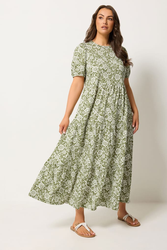 Yours Groene Gelaagde Maxijurk Met Bloemenprint Size 42