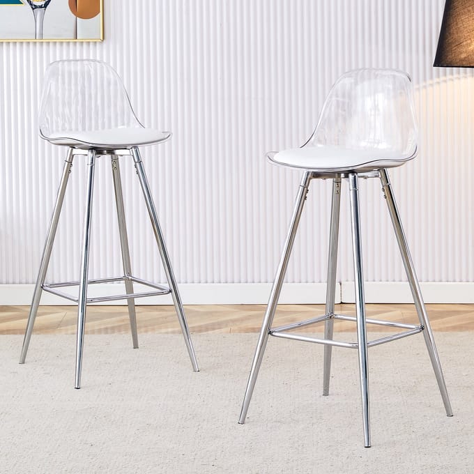 MODFU Barkrukken Set Van 2 - Transparante Rugleuning - Ergonomisch - Modern - Metaal En Kunststof - Zilver
