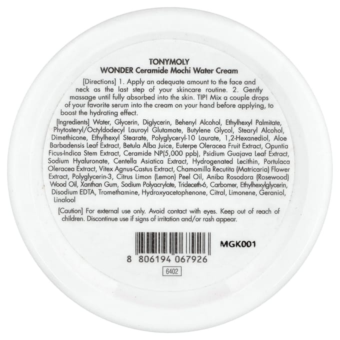 TonyMoly Wonder Ceramide Mochi Water Crème, 100g (3,52 oz) white