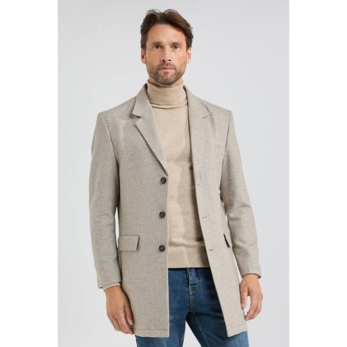 McGregor Wool Herringbone Over Coat Sand Taglia: M | Cappotti monopetto Outlet | Uomo | Marrone