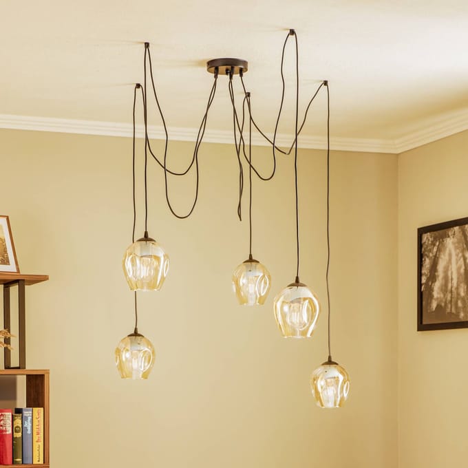 EMIBIG LIGHTING Hanglamp Starla, decentrale, 5-lamps, amber