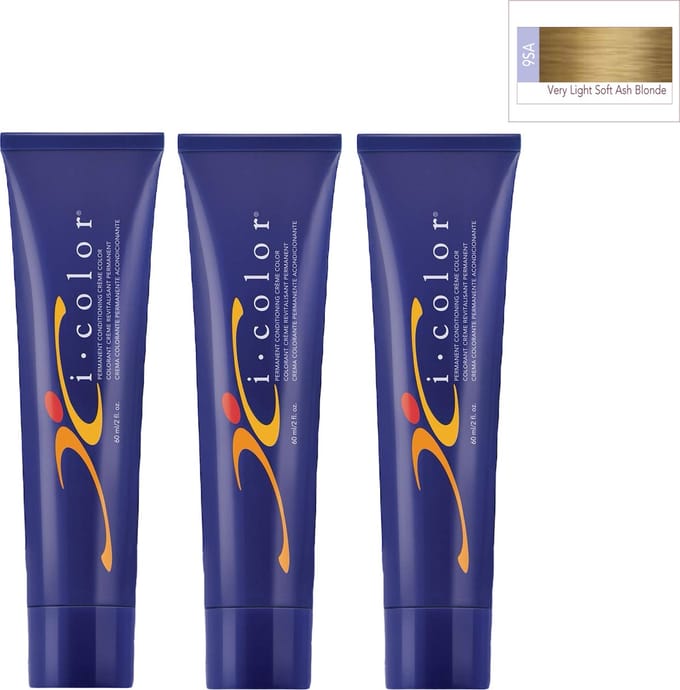 ISO i color Permanent Conditioning Crème Color 60ml 9SA Very Light Soft Ash Blonde x 3 tubes