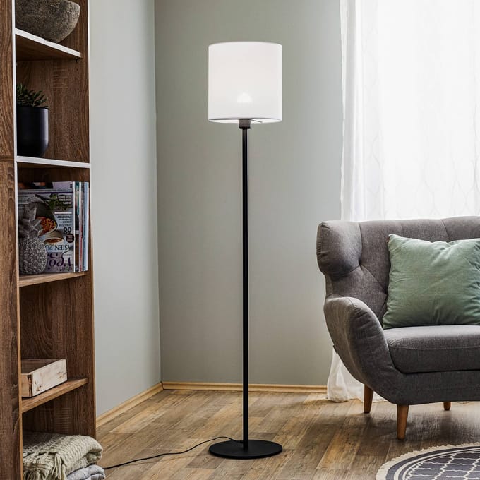 Argon Textiel vloerlamp Harris, voet zwart, kap wit