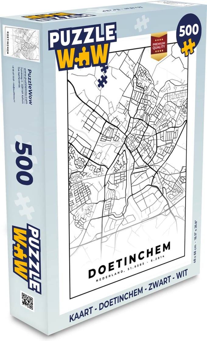 Puzzel Kaart - Doetinchem - Zwart - Wit - Legpuzzel - Puzzel 500 stukjes