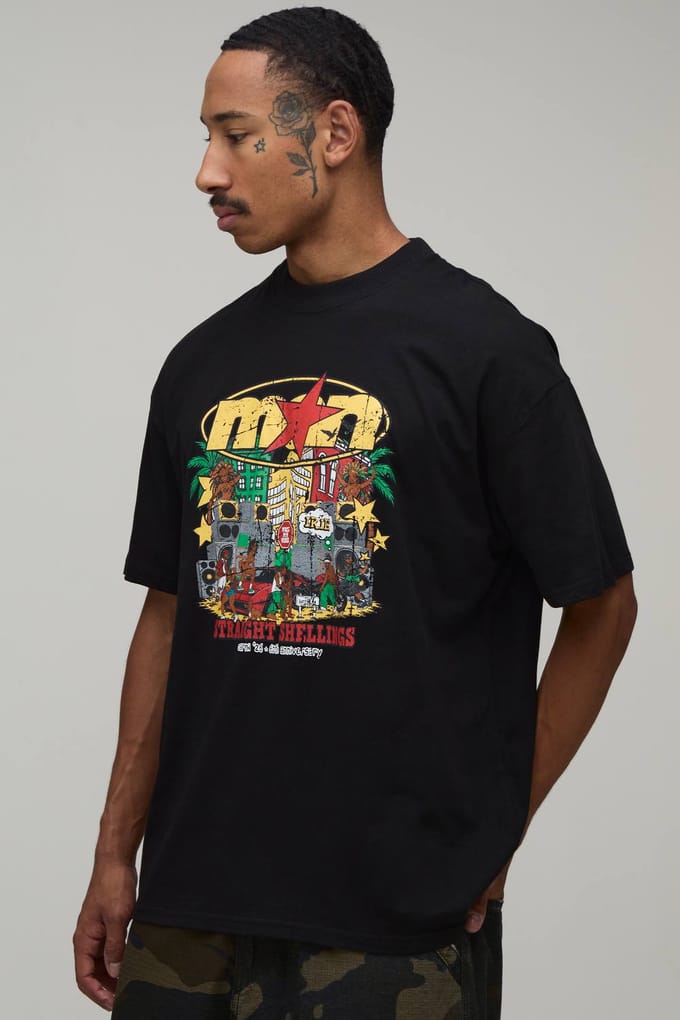 Zwart Oversized T-shirt Met Cartoonprint | Black | Size Medium