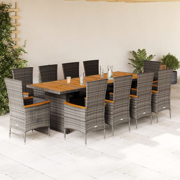 vidaXL - 11-delige - Tuinset - met - kussens - poly - rattan - grijs