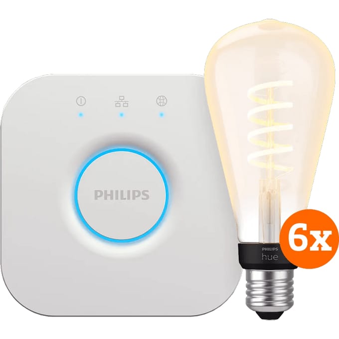 Philips Hue Filament White Ambiance Edison XL 6-Pack + Bridge