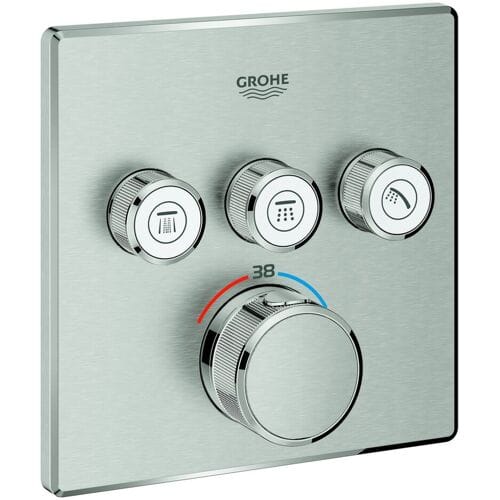 Grohe Grohtherm SmartControl thermostat ready-mounted set with 3 shut-off valves, square design 29126000
